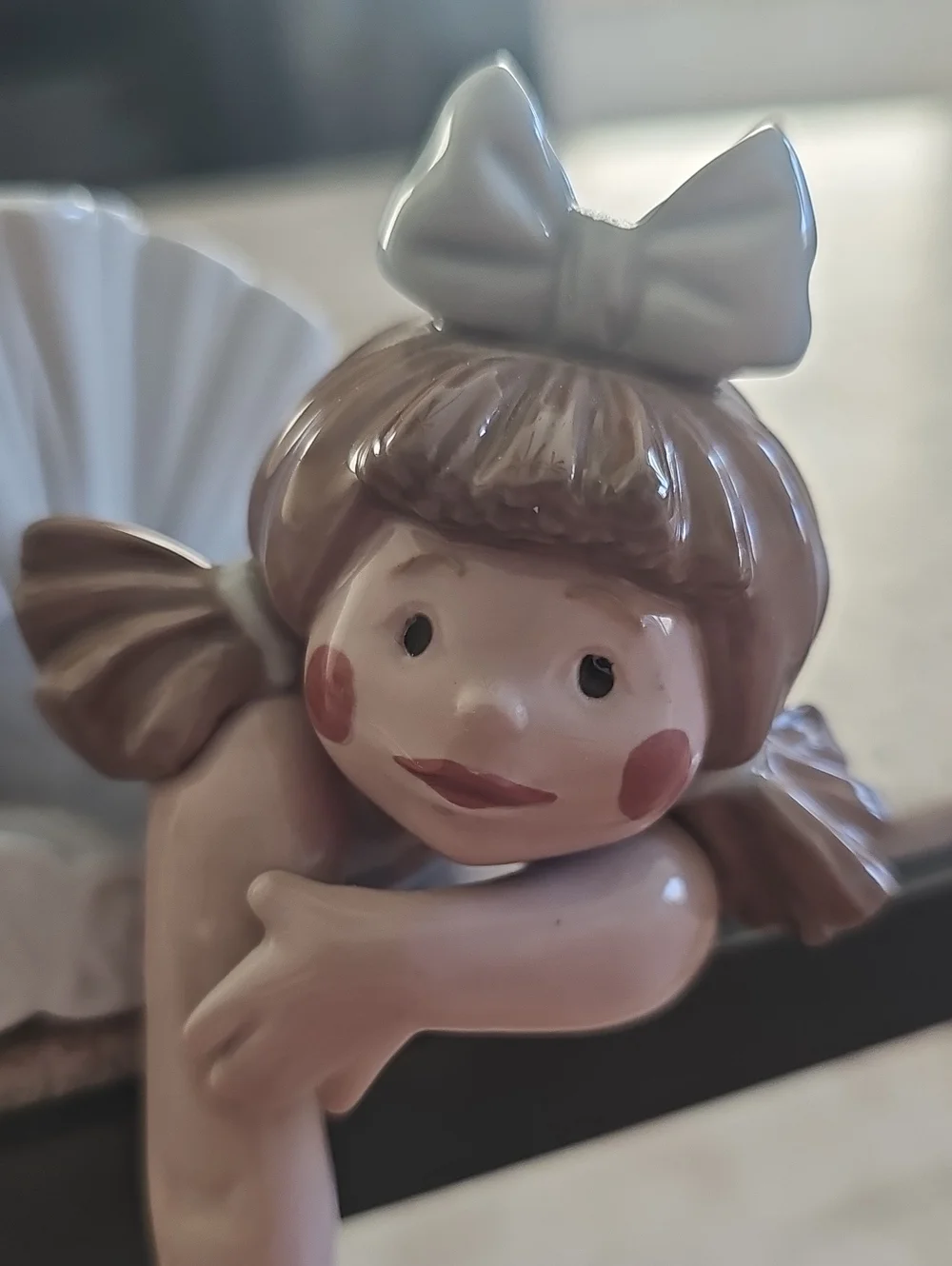 Lladro Porcelain Girl Figurine Vase in White, Brown, Pink